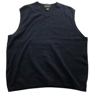 Eddie Bauer Mens Vest Sweater Size XLT V-Neck Supima Cotton Pullover Navy Cozy
